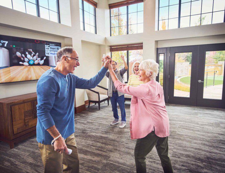 Playing Wii bowling in the Lakeside room